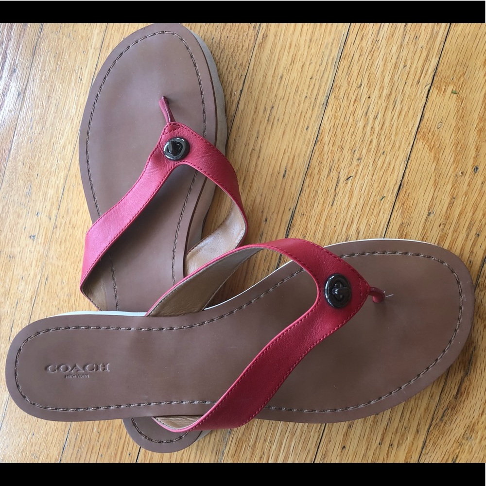 🌷SOLD 🌷Coach Red leather Flip Flops, Size 10